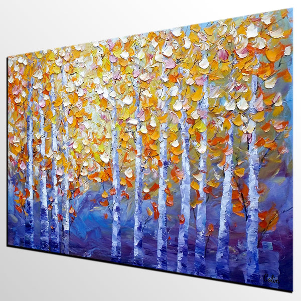 Autumn Landscape Paintings, Tree Painting, Modern Landscape Painting, Custom Art, Canvas Painting for Living Room-HomePaintingDecor