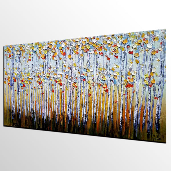 Abstract Landscape Paintings, Custom Original Oil Painting, Palette Knife Painting, Autumn Tree Paintings, Landscape Paintings for Bedroom-HomePaintingDecor