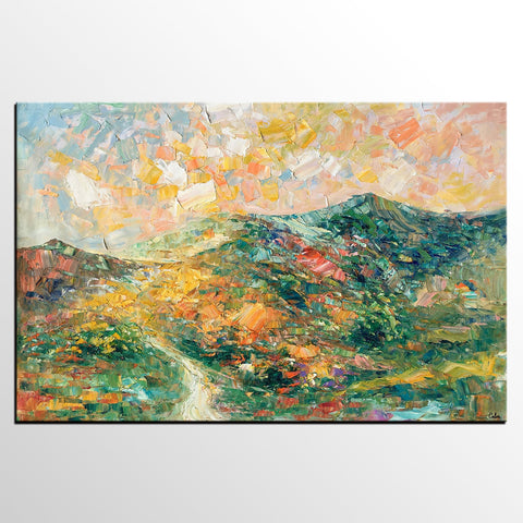 Large Oil Painting, Autumn Mountain Landscape Painting, Custom Abstract Painting, Heavy Texture Painting-HomePaintingDecor