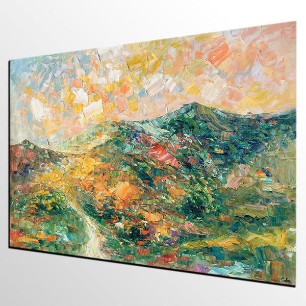 Large Oil Painting, Autumn Mountain Landscape Painting, Custom Abstract Painting, Heavy Texture Painting-HomePaintingDecor