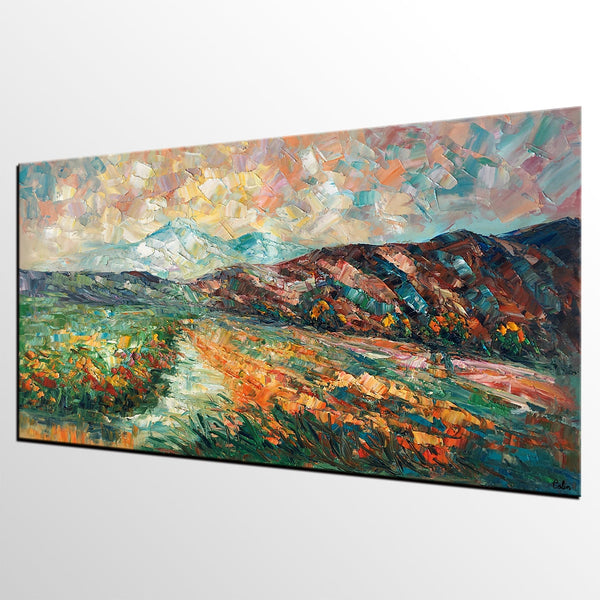 Custom Extra Large Art, Mountain and River Landscape Painting, Canvas Artwork, Original Artwork-HomePaintingDecor