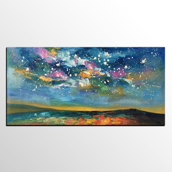 Abstract Landscape Paintings, Starry Night Sky Painting, Modern Canvas Painting, Custom Original Oil Paintings on Canvas-HomePaintingDecor