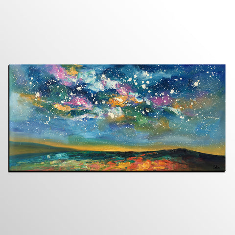 Abstract Landscape Paintings, Starry Night Sky Painting, Modern Canvas Painting, Custom Original Oil Paintings on Canvas-HomePaintingDecor