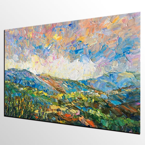 Landscape Oil Painting, Autumn Mountain Landscape Painting, Custom Abstract Painting, Heavy Texture Painting-HomePaintingDecor