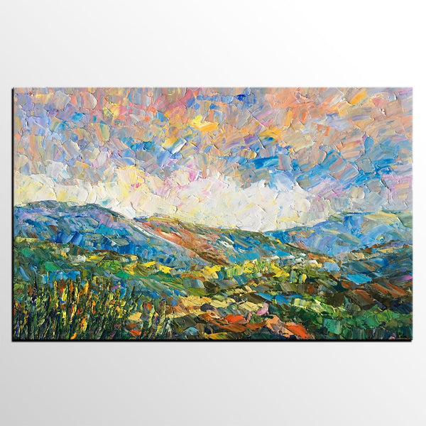 Landscape Oil Painting, Autumn Mountain Landscape Painting, Custom Abstract Painting, Heavy Texture Painting-HomePaintingDecor