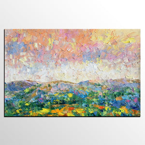 Mountain and Sky Painting, Landscape Painting, Custom Oil Painting Painting, Living Room Wall Art, Canvas Painting-HomePaintingDecor