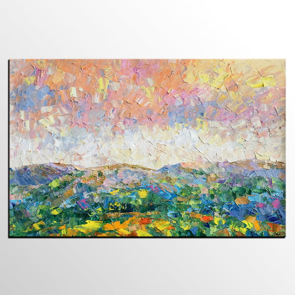 Mountain and Sky Painting, Landscape Painting, Custom Oil Painting Painting, Living Room Wall Art, Canvas Painting-HomePaintingDecor