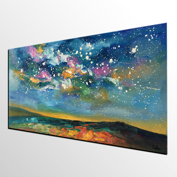 Abstract Landscape Paintings, Starry Night Sky Painting, Modern Canvas Painting, Custom Original Oil Paintings on Canvas-HomePaintingDecor