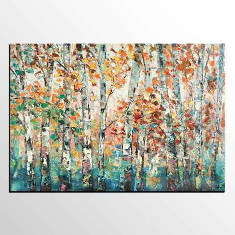 Landscape Oil Paintings, Autumn Tree Paintings, Custom Canvas Painting for Living Room, Landscape Painting on Canvas, Palette Knife Paintings-HomePaintingDecor