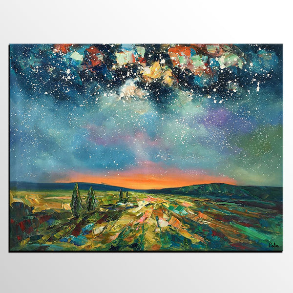 Heavy Texture Landscape Painting, Starry Night Sky, Custom Large Painting,Abstract Landscape Painting-HomePaintingDecor