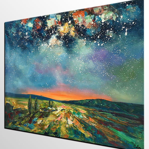 Heavy Texture Landscape Painting, Starry Night Sky, Custom Large Painting,Abstract Landscape Painting-HomePaintingDecor