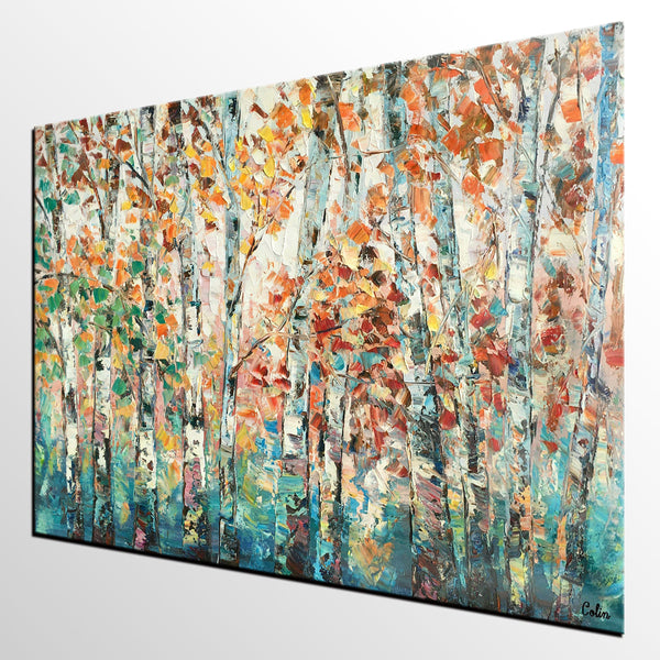 Landscape Oil Paintings, Autumn Tree Paintings, Custom Canvas Painting for Living Room, Landscape Painting on Canvas, Palette Knife Paintings-HomePaintingDecor