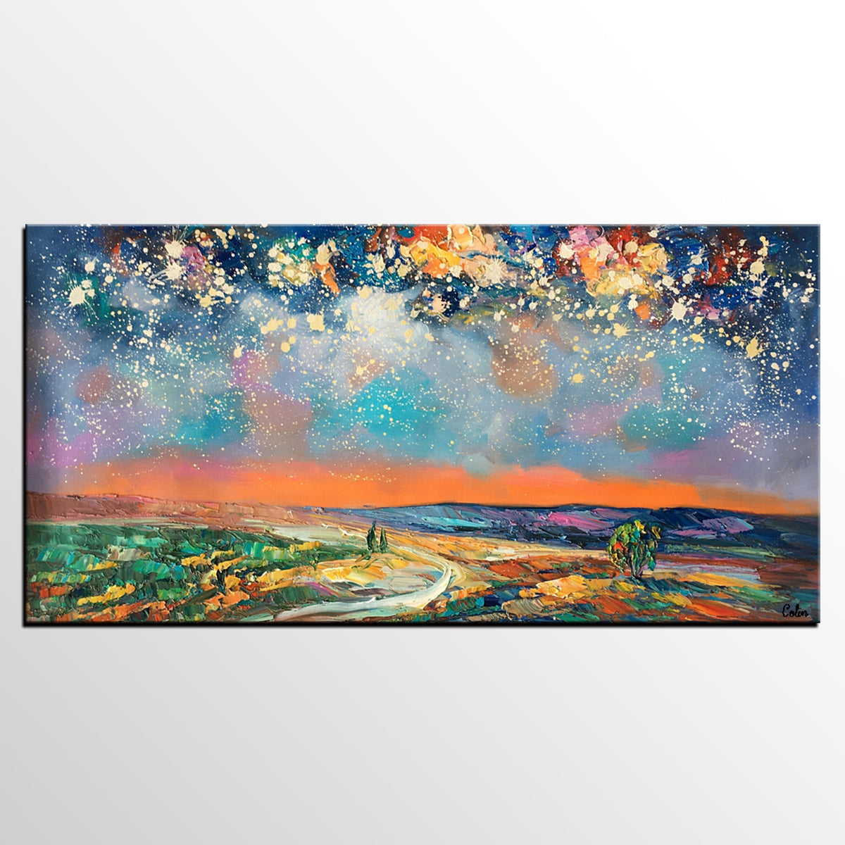 Canvas Art, Starry Night Sky Painting, Bedroom Wall Art, Abstract Painting, Custom Painting-HomePaintingDecor