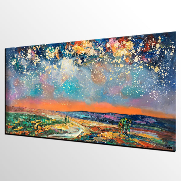 Canvas Art, Starry Night Sky Painting, Bedroom Wall Art, Abstract Painting, Custom Painting-HomePaintingDecor