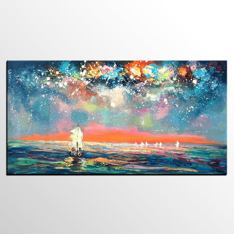 Landscape Painting for Sale, Starry Night Sky Painting, Impasto Artwork, Canvas Painting for Bedroom, Custom Original Landscape Painting-HomePaintingDecor