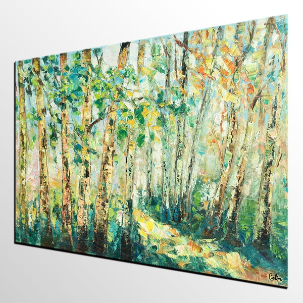 Heavy Texture Landscape Painting, Autumn Tree Art, Impasto Art, Custom Original Painting-HomePaintingDecor