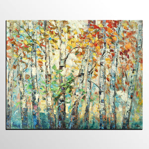 Autumn Tree Painting, Forest Tree Painting, Landscape Painting for Living Room, Buy Paintings Online, Custom Original Painting-HomePaintingDecor