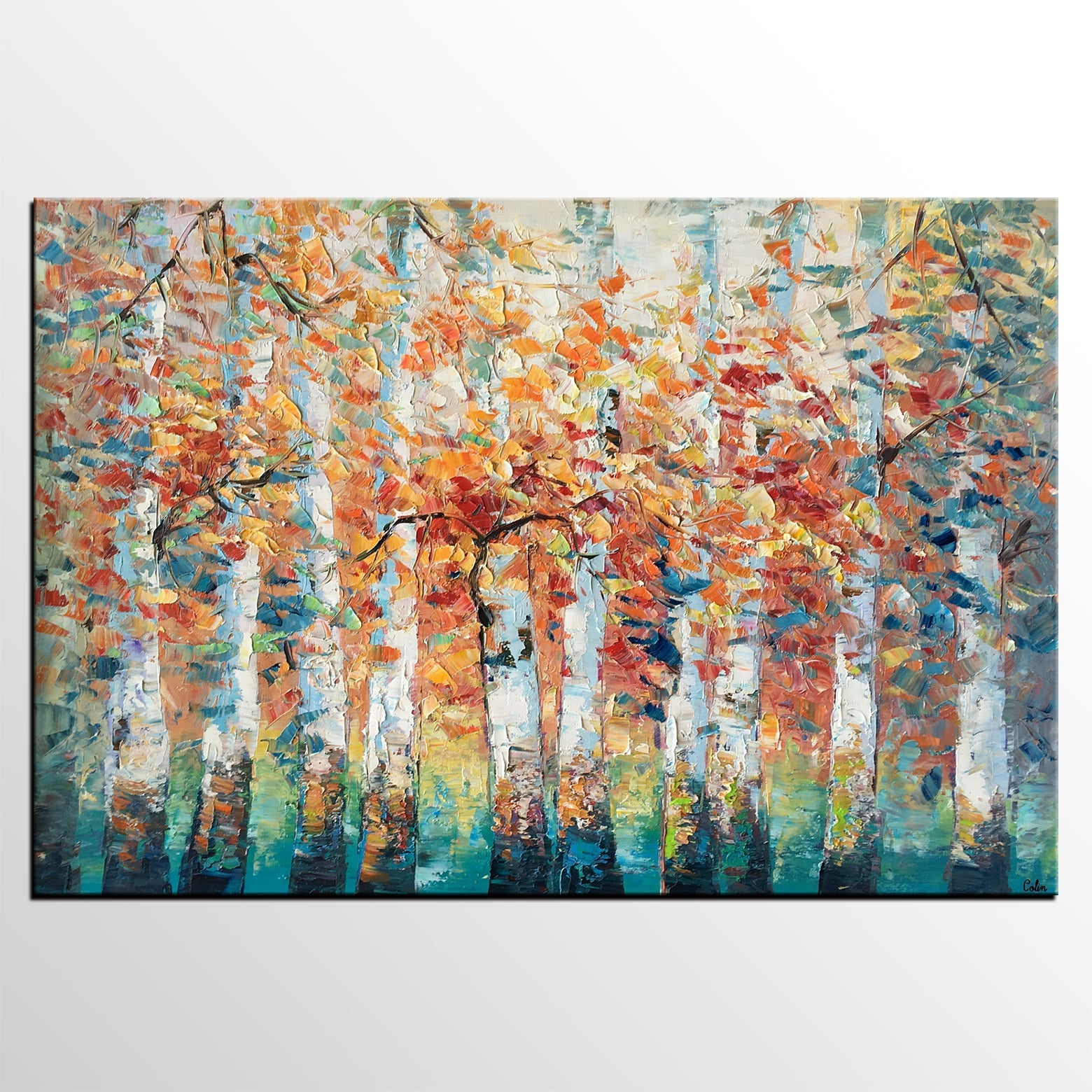 Birch Tree Landscape Painting, Custom Canvas Painting for Living Room, Heavy Texture Canvas Painting-HomePaintingDecor