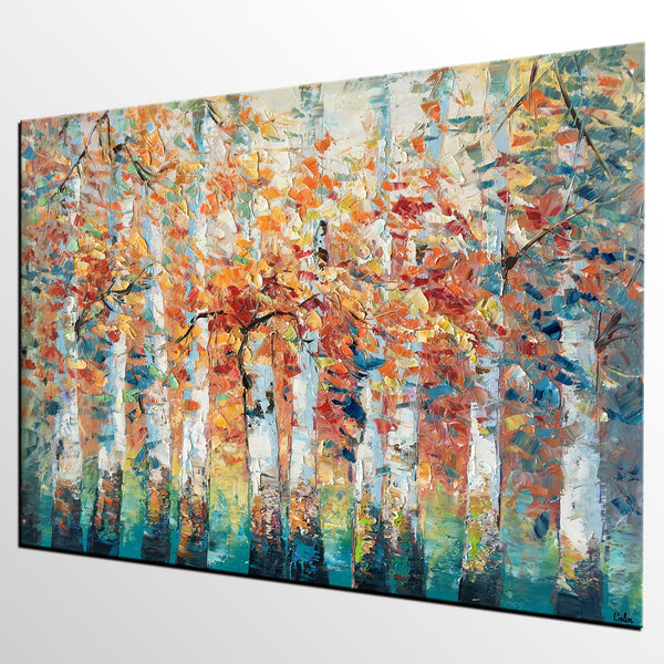 Birch Tree Landscape Painting, Custom Canvas Painting for Living Room, Heavy Texture Canvas Painting-HomePaintingDecor