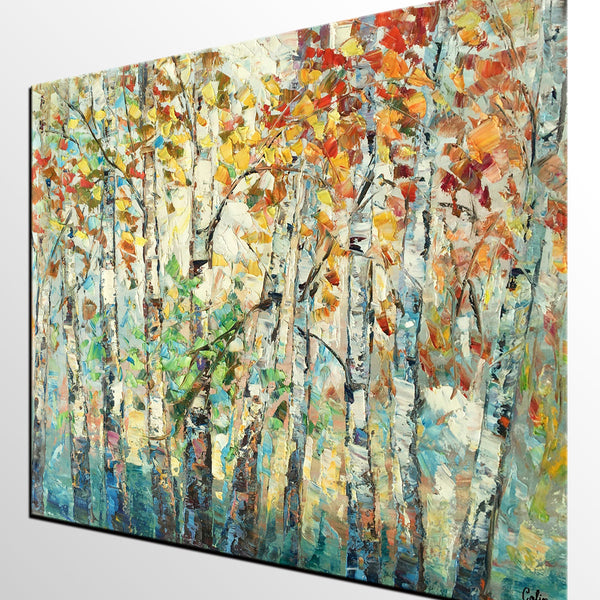 Autumn Tree Painting, Forest Tree Painting, Landscape Painting for Living Room, Buy Paintings Online, Custom Original Painting-HomePaintingDecor