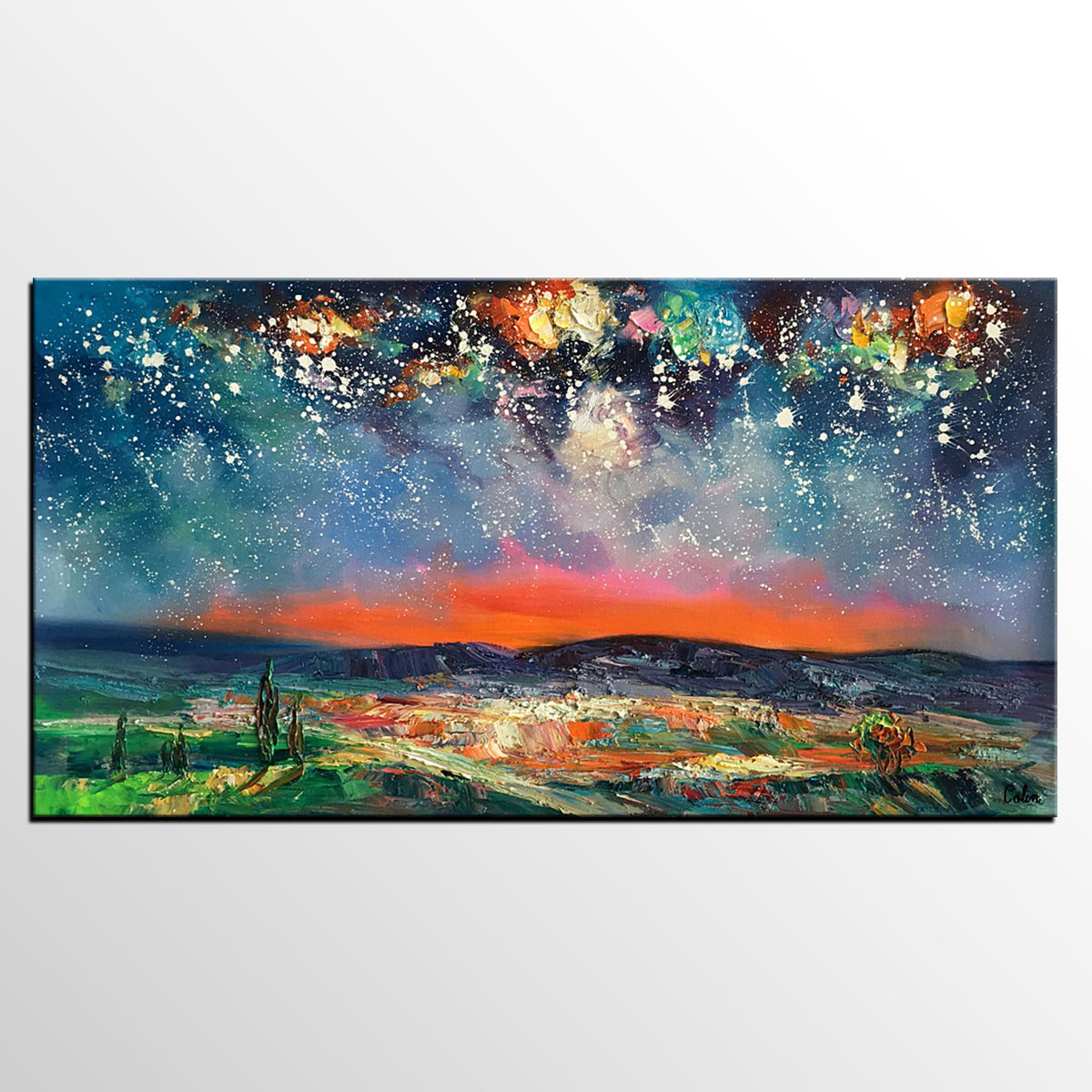 Canvas Painting for Dining Room, Custom Extra Large Painting, Starry Night Sky Painting, Original Landscape Painting-HomePaintingDecor