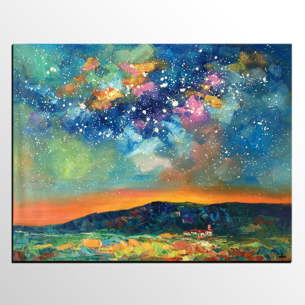 Heavy Texture Abstract Painting, Starry Night Sky, Landscape Painting, Custom Large Art-HomePaintingDecor