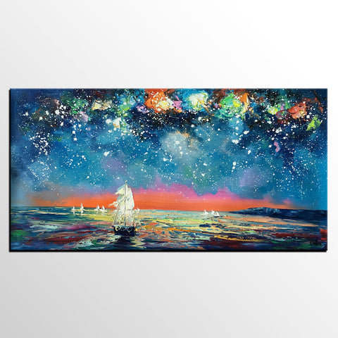 Impasto Artwork, Starry Night Sky Painting, Canvas Painting, Custom Extra Large Painting-HomePaintingDecor