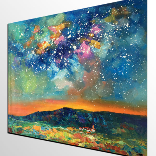 Heavy Texture Abstract Painting, Starry Night Sky, Landscape Painting, Custom Large Art-HomePaintingDecor