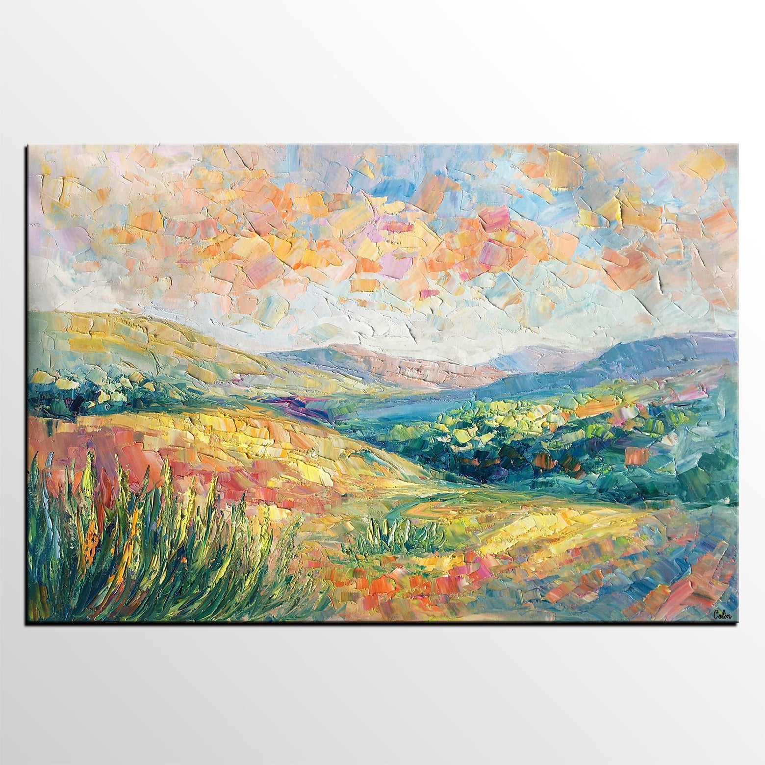 Mountain Landscape Painting, Custom Original Painting on Canvas, Large Oil Painting for Living Room, Heavy Texture Painting-HomePaintingDecor