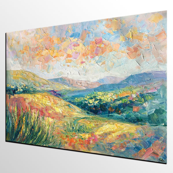 Mountain Landscape Painting, Custom Original Painting on Canvas, Large Oil Painting for Living Room, Heavy Texture Painting-HomePaintingDecor