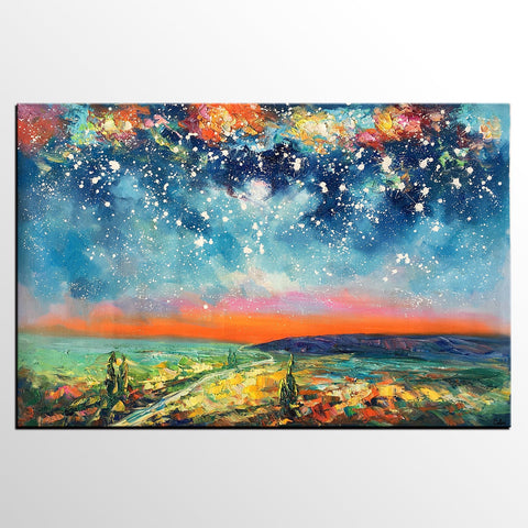 Buy Art Online, Abstract Art for Sale, Starry Night Sky Painting, Custom Extra Large Painting-HomePaintingDecor