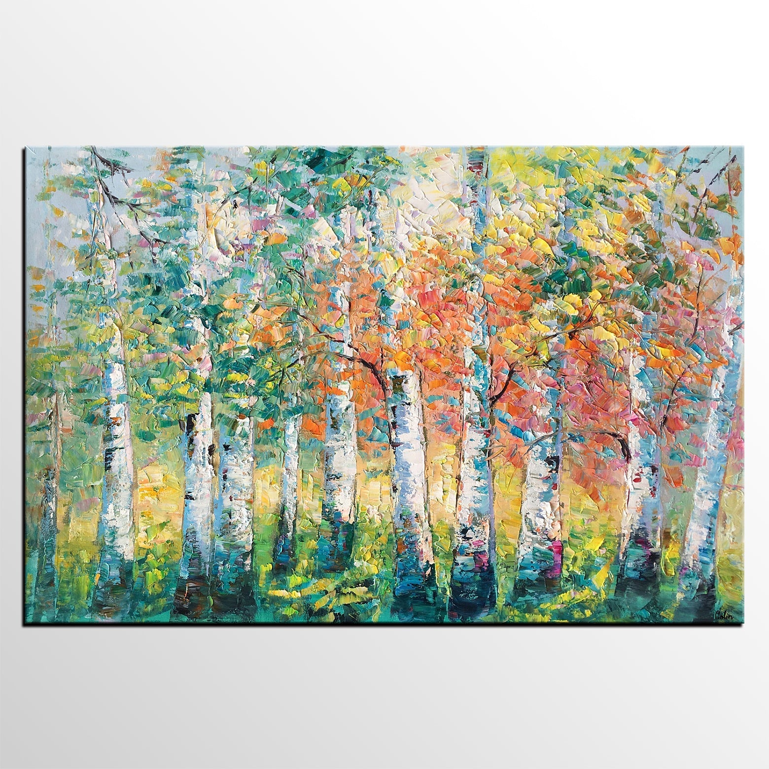 Landscape Oil Paintings, Birch Tree Painting, Large Wall Art Painting, Custom Oil Painting on Canvas, Wall Art Paintings for Sale-HomePaintingDecor