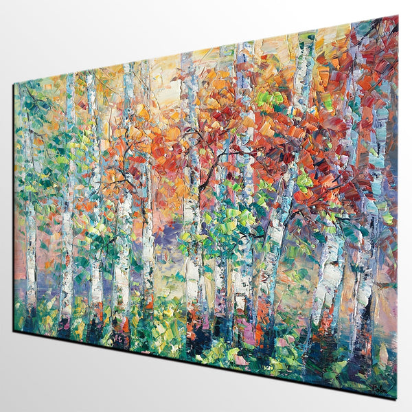 Autumn Paintings, Birch Tree Painting, Landscape Canvas Painting, Landscape Painting for Dining Room, Custom Canvas Painting-HomePaintingDecor