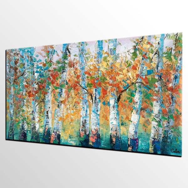 Forest Tree Painting, Custom Extra Large Painting, Original Painting, Oil Painting for Dining Room-HomePaintingDecor