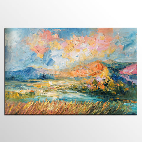 Custom Abstract Painting, Large Oil Painting, Autumn Mountain Landscape Painting, Heavy Texture Painting-HomePaintingDecor