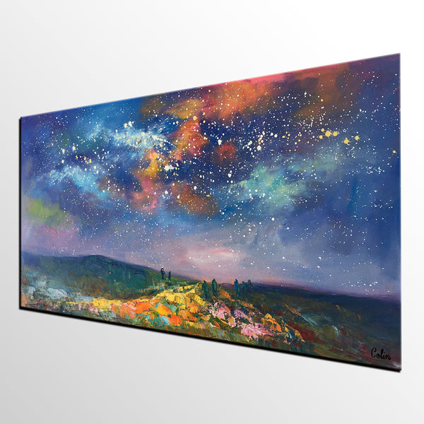 Starry Night Sky Oil Painting, Abstract Art, Modern Art Painting, Custom Extra Large Painting-HomePaintingDecor