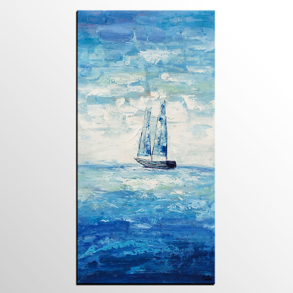 Boat Painting, Landscape Canvas Painting, Dining Room Canvas Painting, Custom Oil Painting on Canvas-HomePaintingDecor