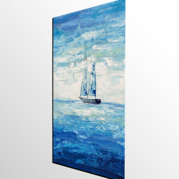 Boat Painting, Landscape Canvas Painting, Dining Room Canvas Painting, Custom Oil Painting on Canvas-HomePaintingDecor