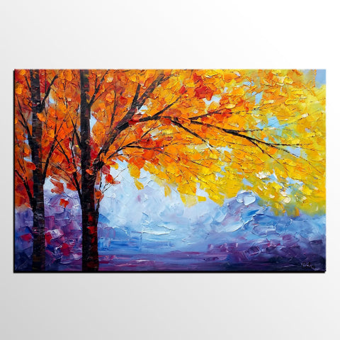 Autumn Tree Painting, Autumn Paintings, Original Landscape Oil Paintings, Custom Art, Canvas Painting for Living Room-HomePaintingDecor