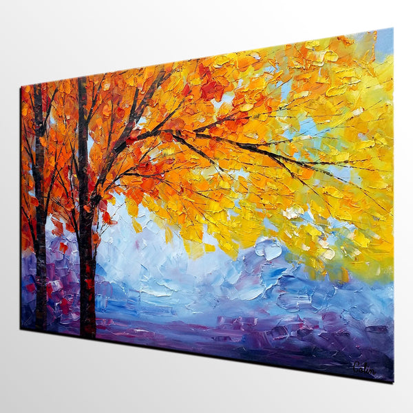 Autumn Tree Painting, Autumn Paintings, Original Landscape Oil Paintings, Custom Art, Canvas Painting for Living Room-HomePaintingDecor