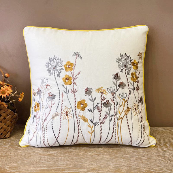 Simple Decorative Throw Pillows for Couch, Spring Flower Decorative Throw Pillows, Embroider Flower Cotton Pillow Covers, Farmhouse Sofa Decorative Pillows-HomePaintingDecor