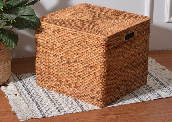 Large Rectangular Storage Baskets for Bathroom, Wicker Storage Basket with Lid, Extra Large Storage Baskets for Clothes, Storage Baskets for Shelves-HomePaintingDecor