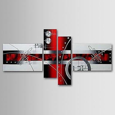 Simple Modern Wall Art, Acrylic Painting for Living Room, Black and Red Abstract Painting, 4 Piece Canvas Paintings, Contemporary Wall Art Ideas-HomePaintingDecor