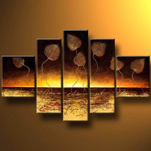 Modern Abstract Painting, Golden Leaves Painting, Abstract Canvas Paintings, Canvas Painting for Dining Room, Modern Wall Art Paintings-HomePaintingDecor