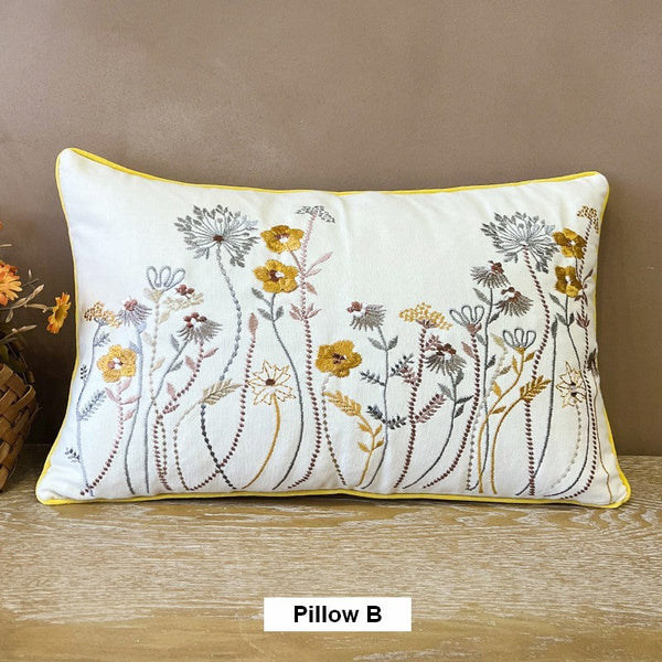 Simple Decorative Throw Pillows for Couch, Spring Flower Decorative Throw Pillows, Embroider Flower Cotton Pillow Covers, Farmhouse Sofa Decorative Pillows-HomePaintingDecor