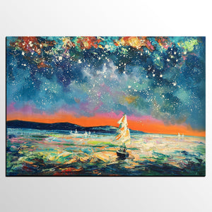 Modern Abstract Art, Oil Painting, Starry Night Sky, Landscape Painting, Bedroom Wall Art-HomePaintingDecor