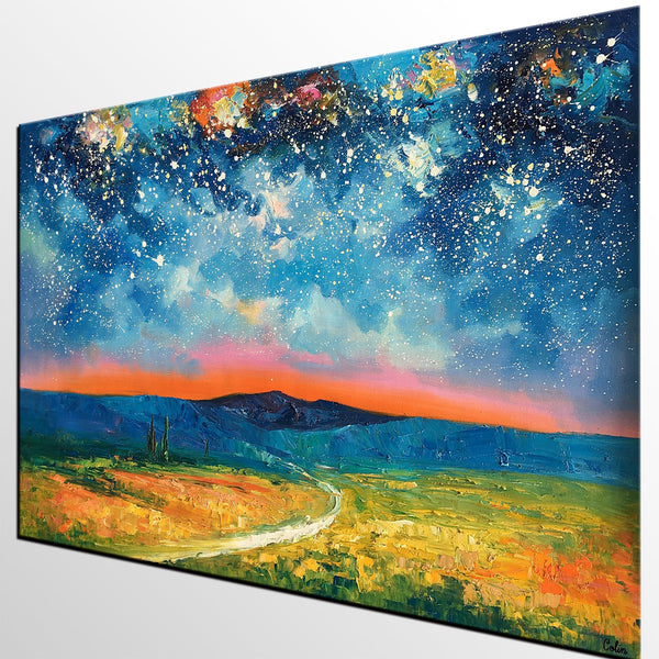 Heavy Texture Painting, Starry Night Sky Painting, Landscape Painting, Custom Large Canvas Art-HomePaintingDecor