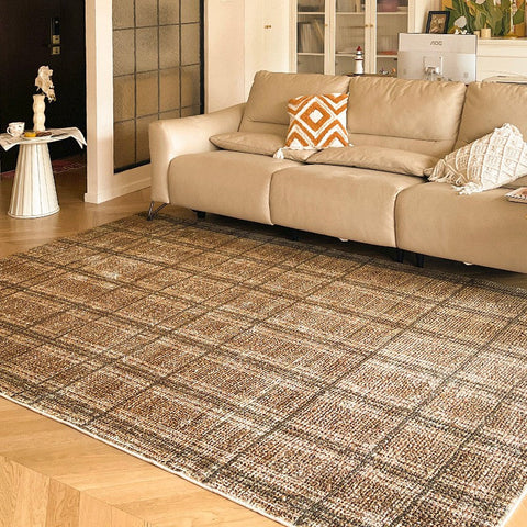 Geometric Modern Rugs for Dining Room, Dining Room Floor Carpets, Mid Century Modern Living Room Rugs, Brown Contemporary Area Rugs for Bedroom-HomePaintingDecor