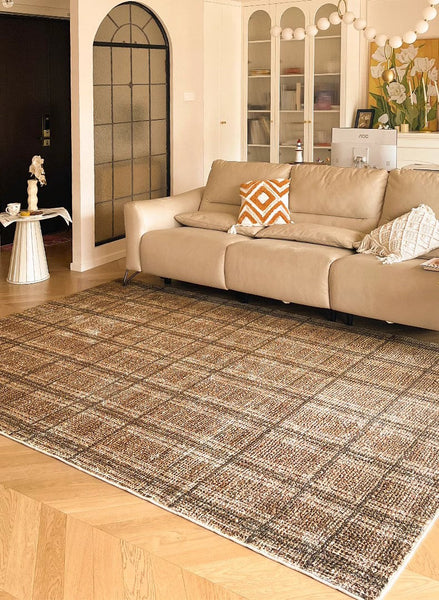 Geometric Modern Rugs for Dining Room, Dining Room Floor Carpets, Mid Century Modern Living Room Rugs, Brown Contemporary Area Rugs for Bedroom-HomePaintingDecor