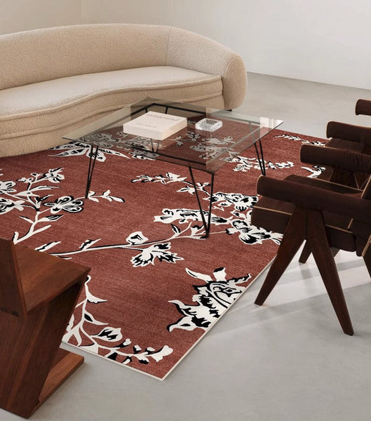 Modern Rugs for Living Room, Abstract Contemporary Rugs Next to Bed, Flower Pattern Contemporary Modern Rugs, Modern Rugs for Dining Room-HomePaintingDecor